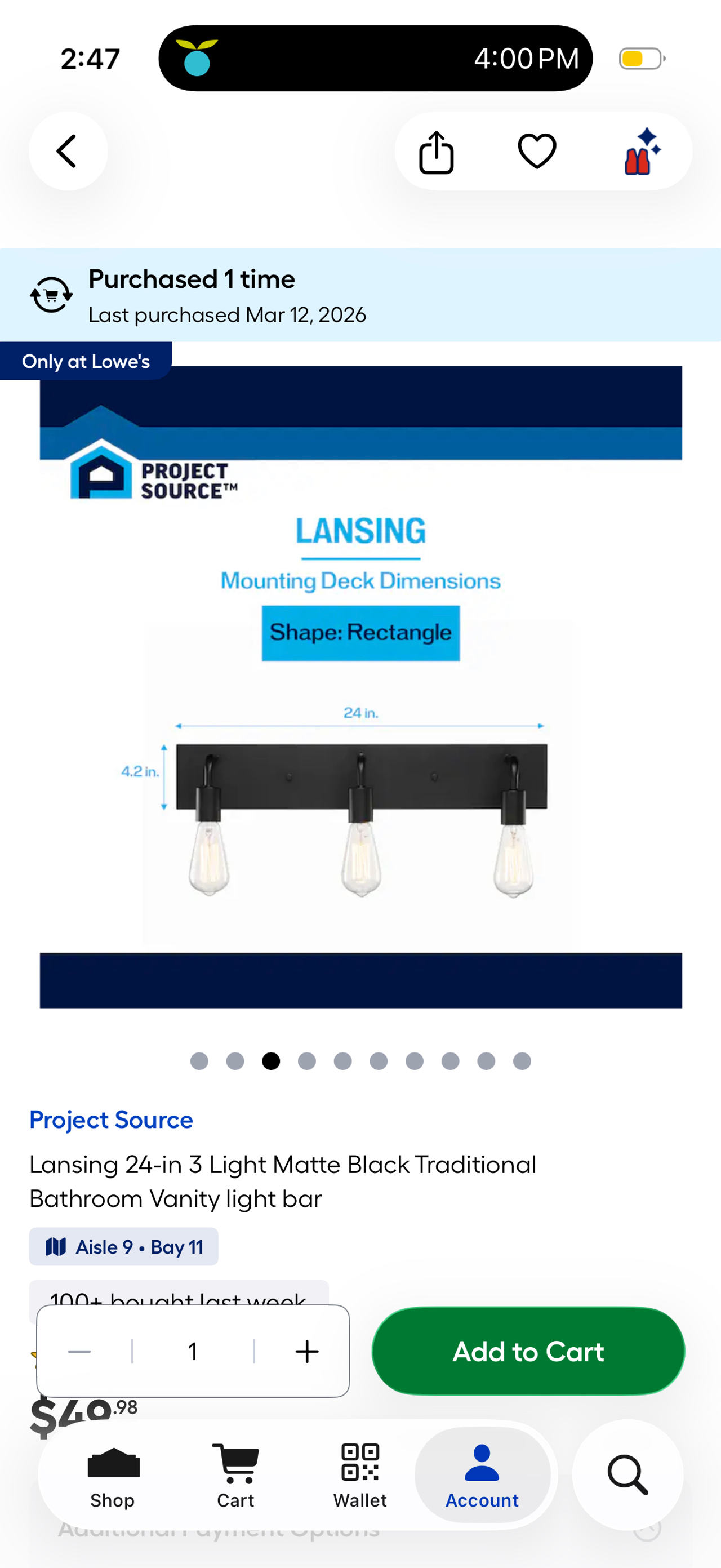 Project Source Lansing 24-in 3-Light Matte Black Vanity Light Bar
