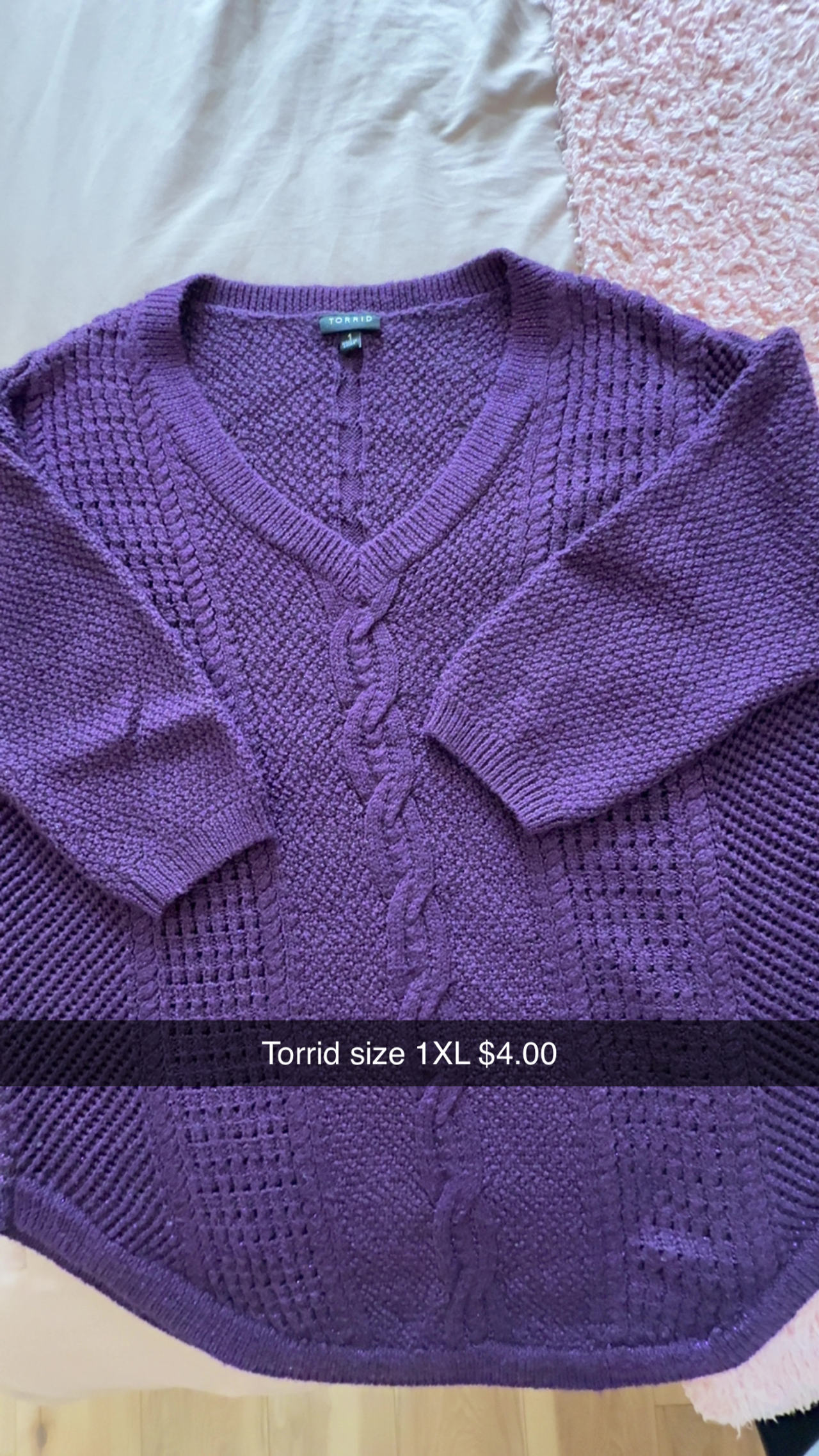 Torrid Purple Cable Knit V-Neck Sweater