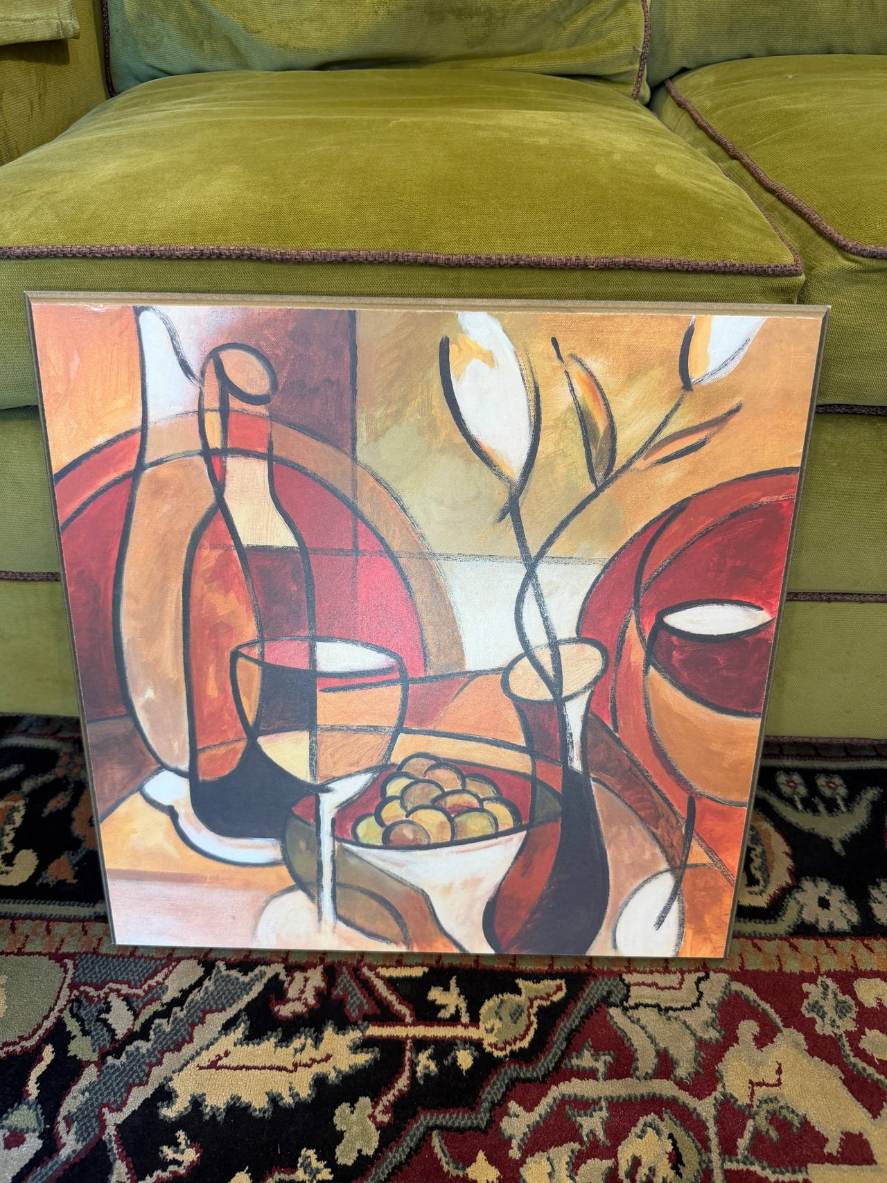 Abstract Still Life Wine and Flowers Framed Canvas Print