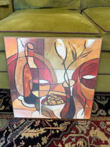 Abstract Still Life Wine and Flowers Framed Canvas Print - Image 1