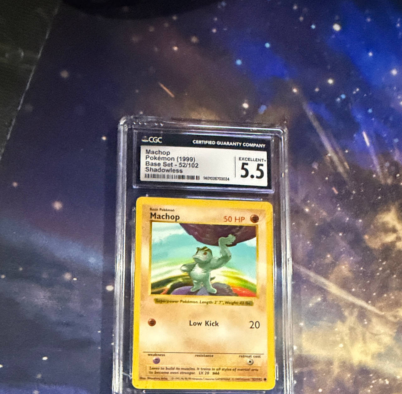 1999 Pokémon Base Set Shadowless Machop 52/102 CGC 5.5