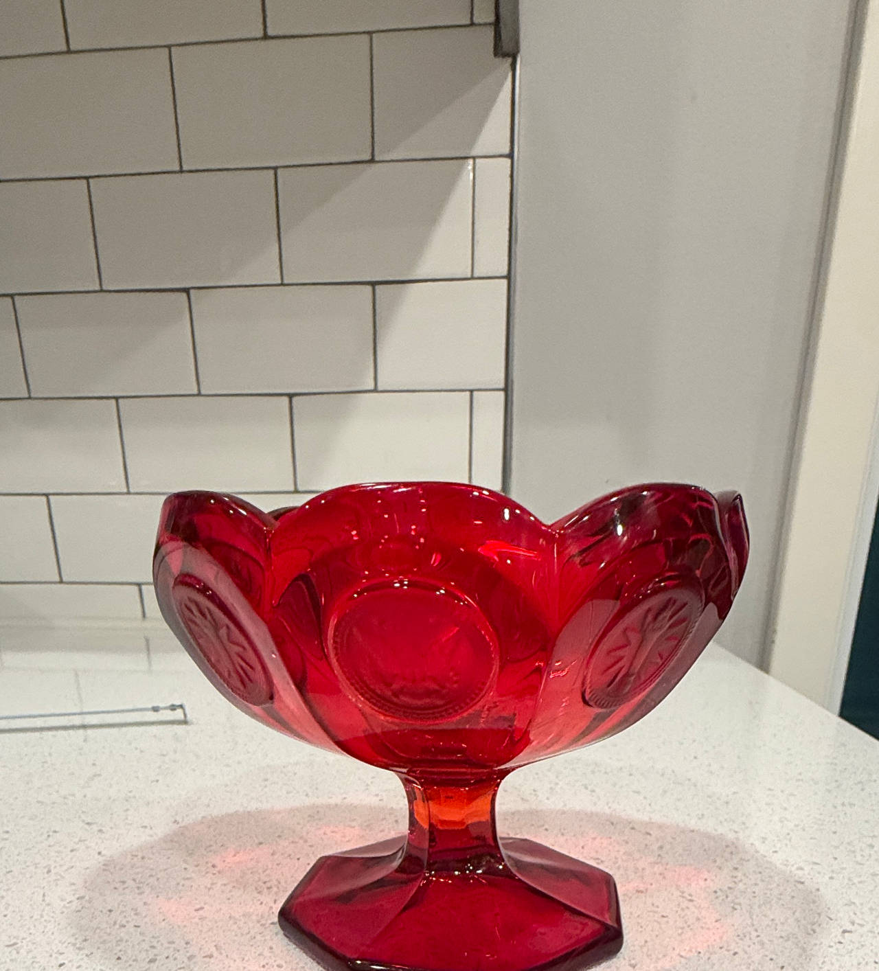 L.E. Smith Moon and Star Ruby Red Compote Dish