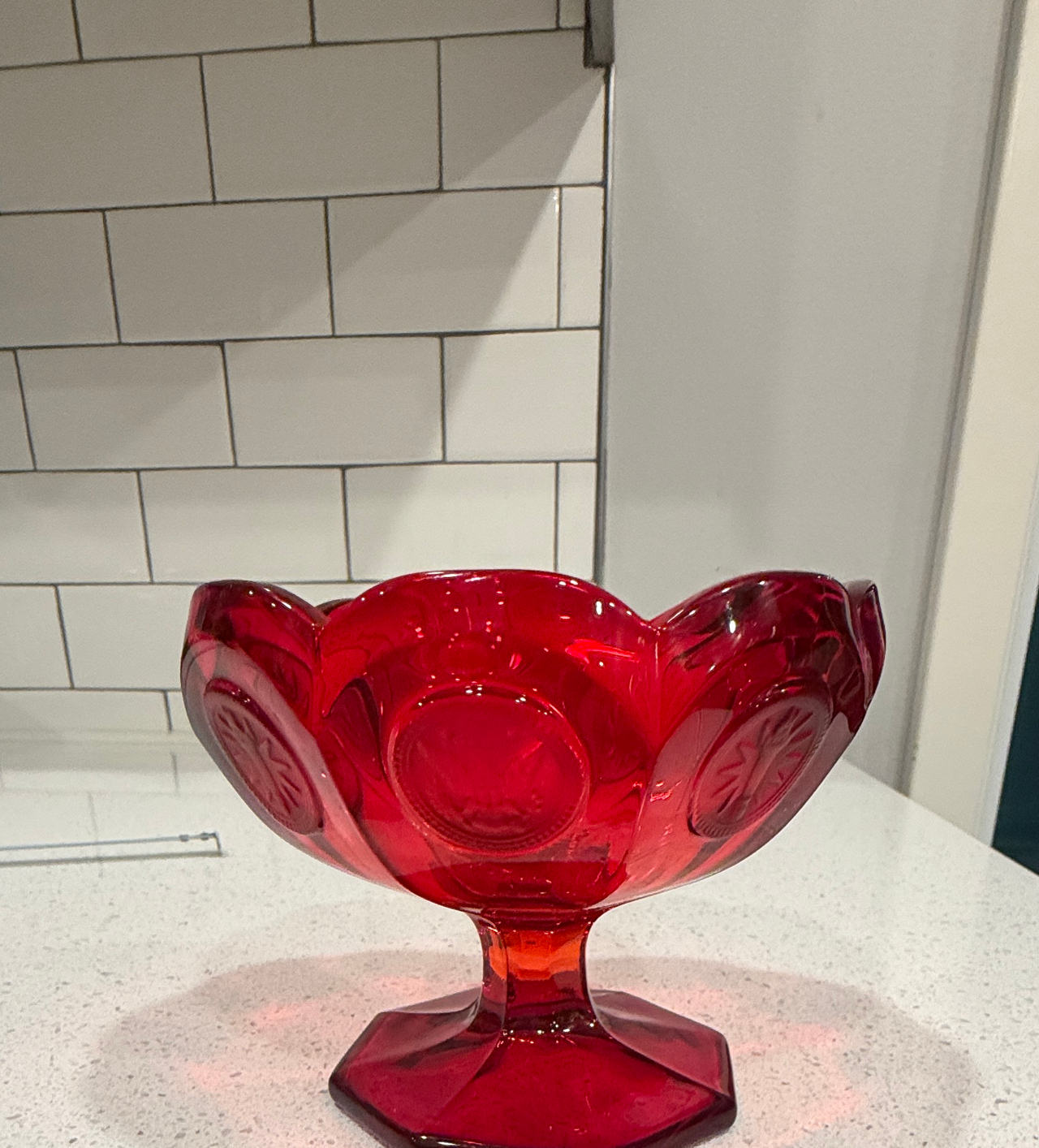 L.E. Smith Moon and Star Ruby Red Compote Dish
