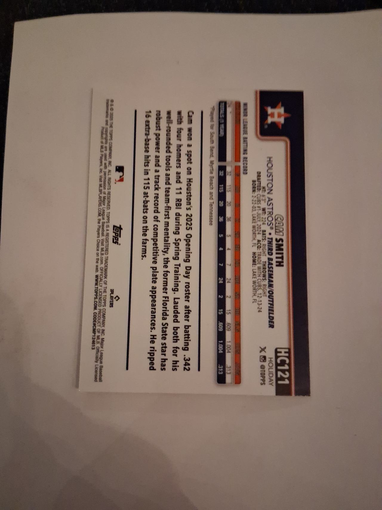 2025 Topps Holiday Cam Smith #HC121