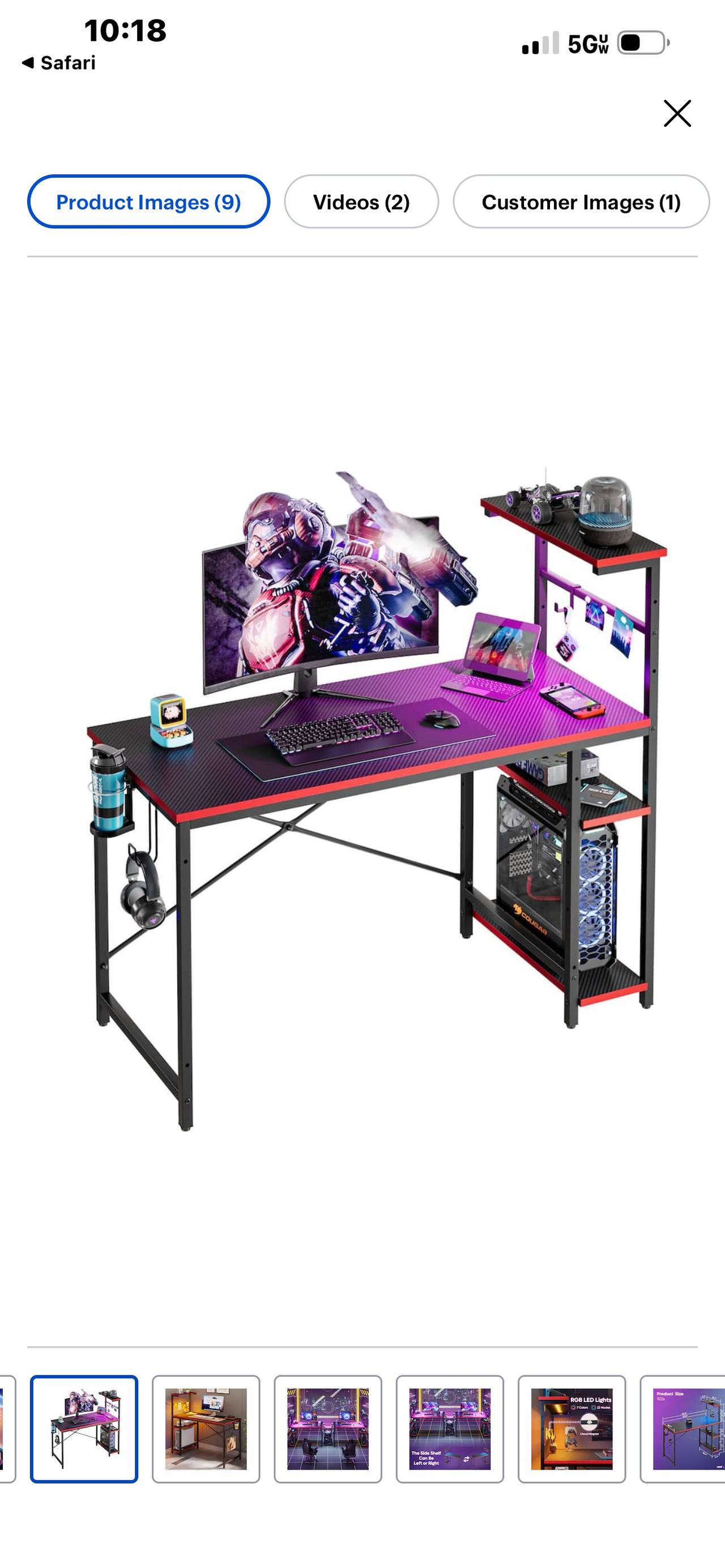 Bestier 44 inch Gaming Desk Black and Red Carbon Fiber Unopened Box