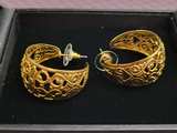 Vintage Gold Tone Filigree Hoop Earrings - Image 2