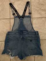 Guess Logo Strap Distressed Denim Shortalls - Image 4