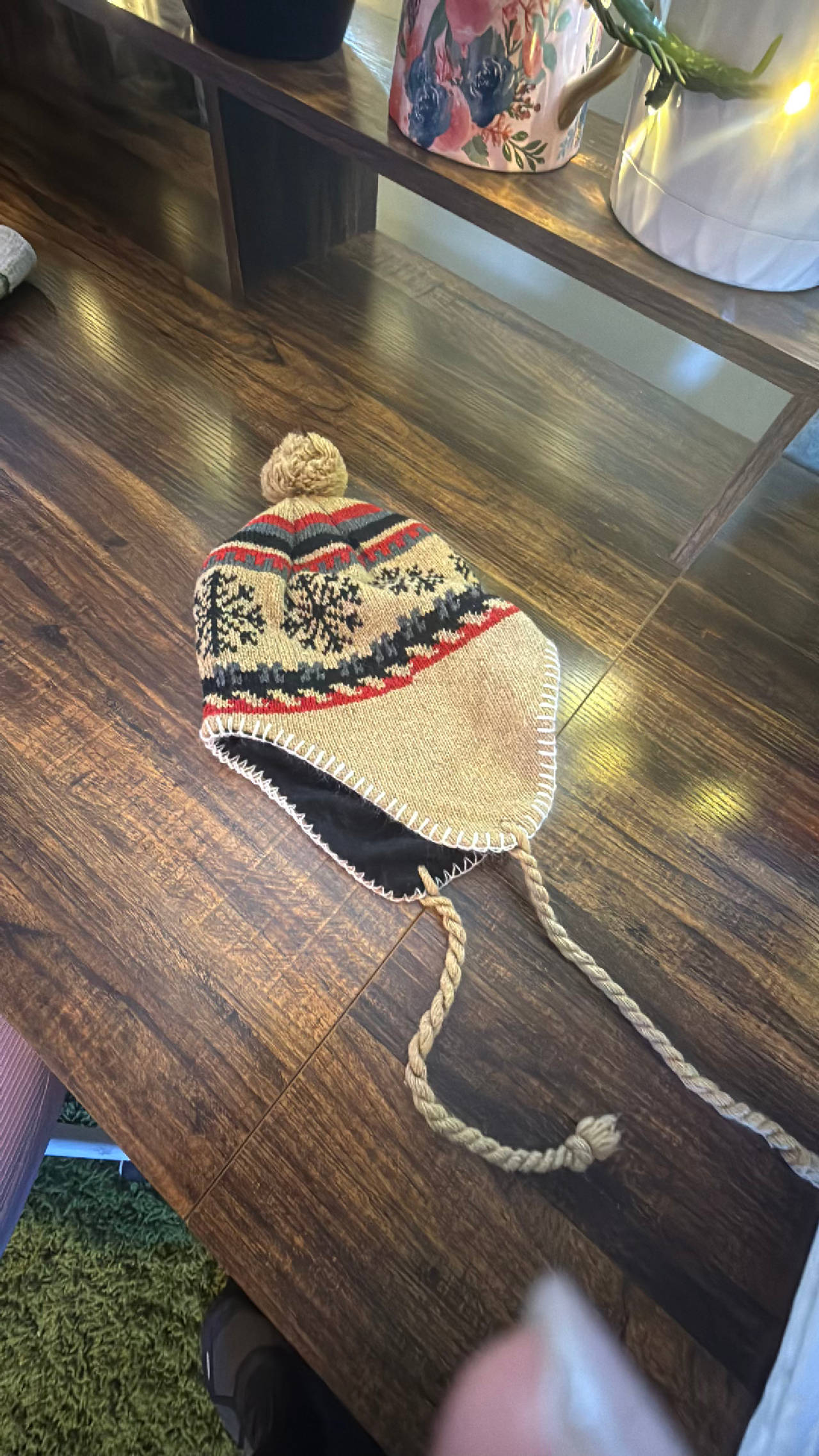 Knit Snowflake Chullo Hat with Ear Flaps