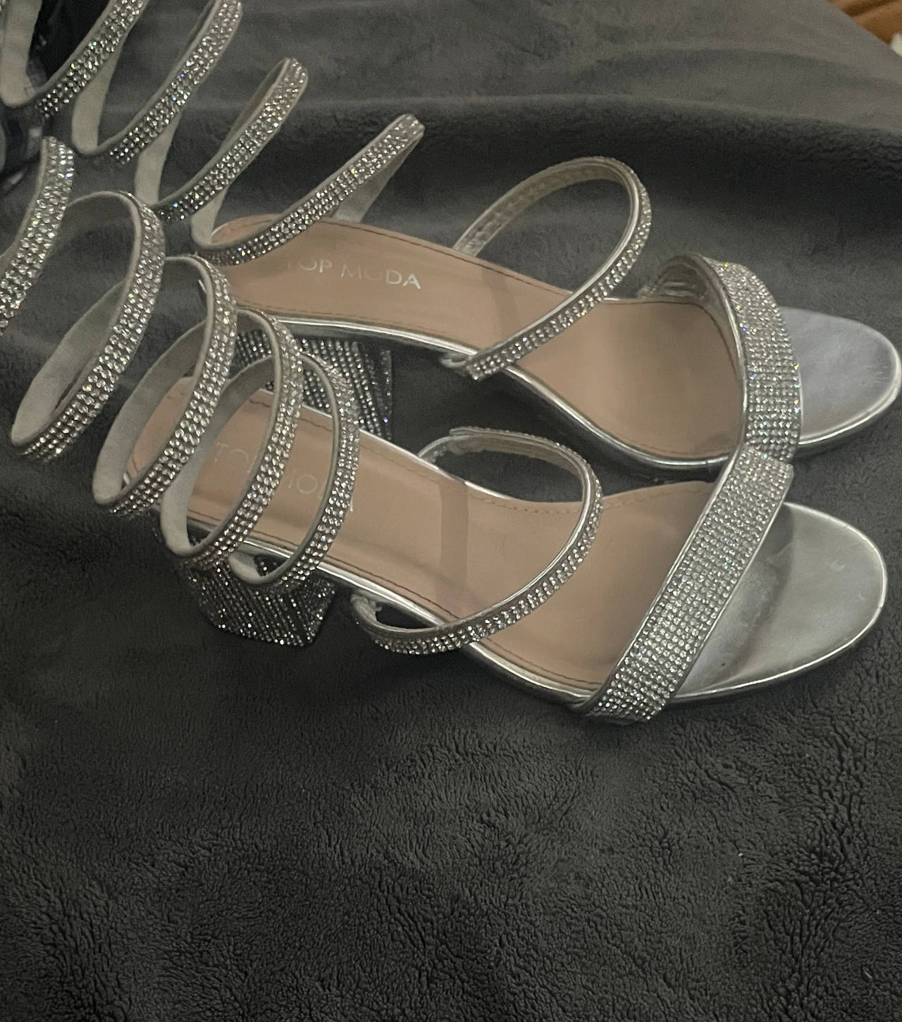 Top Moda Cali-10 Rhinestone Spiral Block Heel Sandals