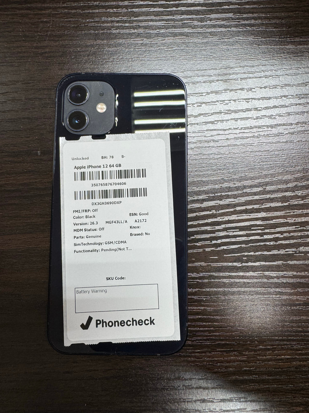Apple iPhone 12 64GB Black Unlocked 78% Battery
