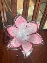 Vintage Pink and White Murano Style Art Glass Flower Bowls - Pair - Image 3