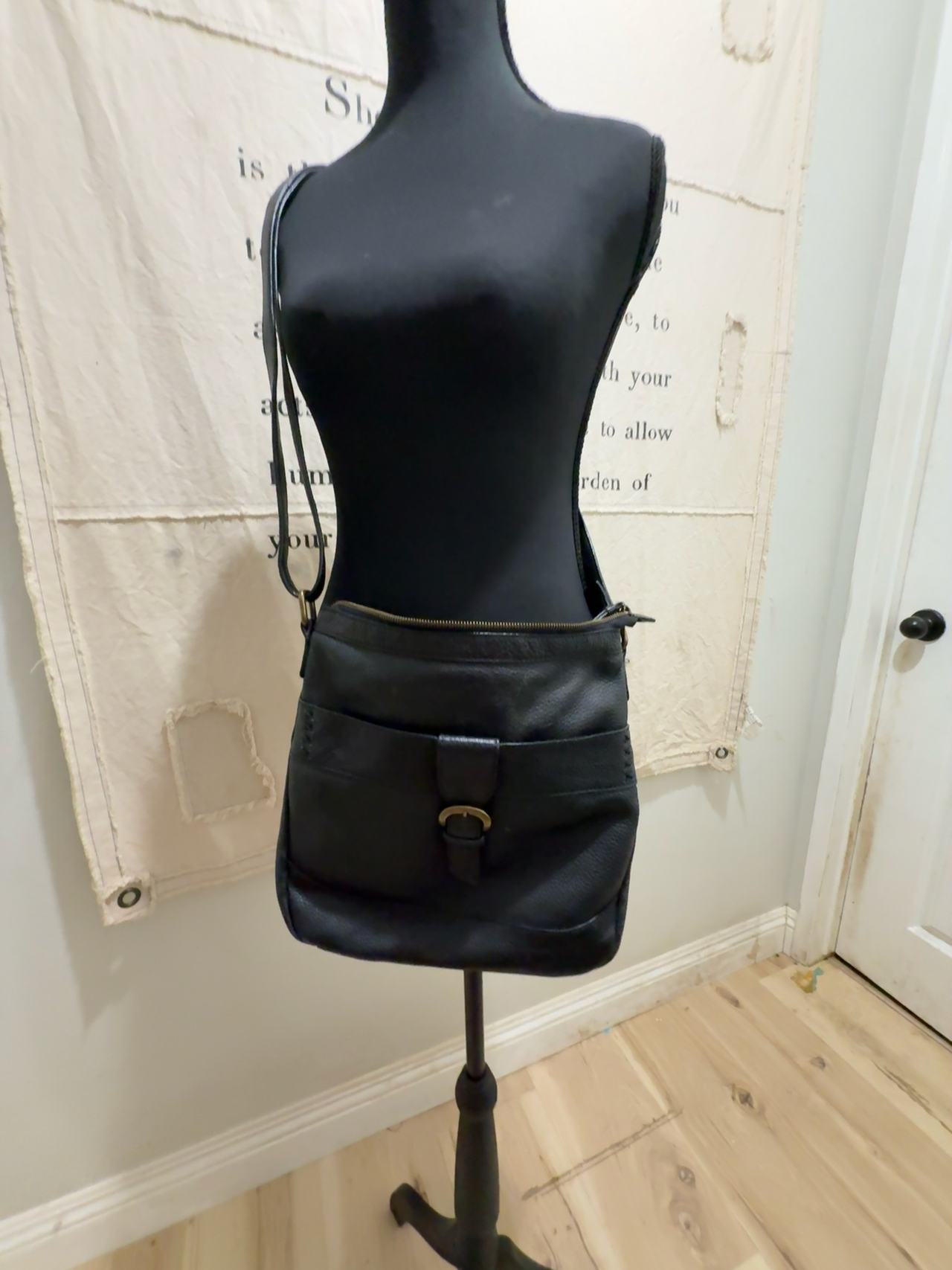 Born Black Pebbled Leather Hobo Crossbody Purse