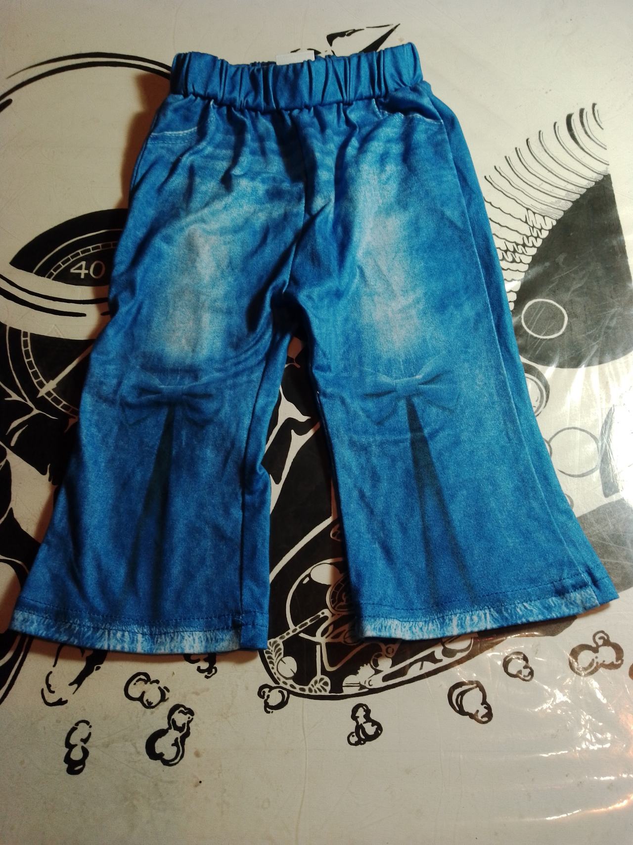 Toddler Girls Faux Denim Leggings with Bow Print 6-9m