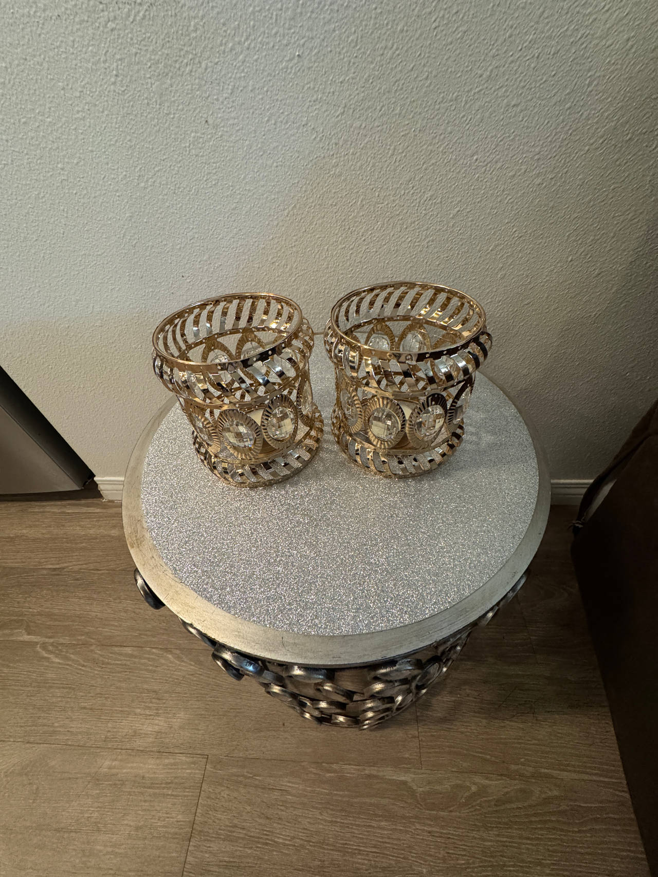 Gold Crystal Beaded Candle Holders