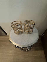 Gold Crystal Beaded Candle Holders - Image 1