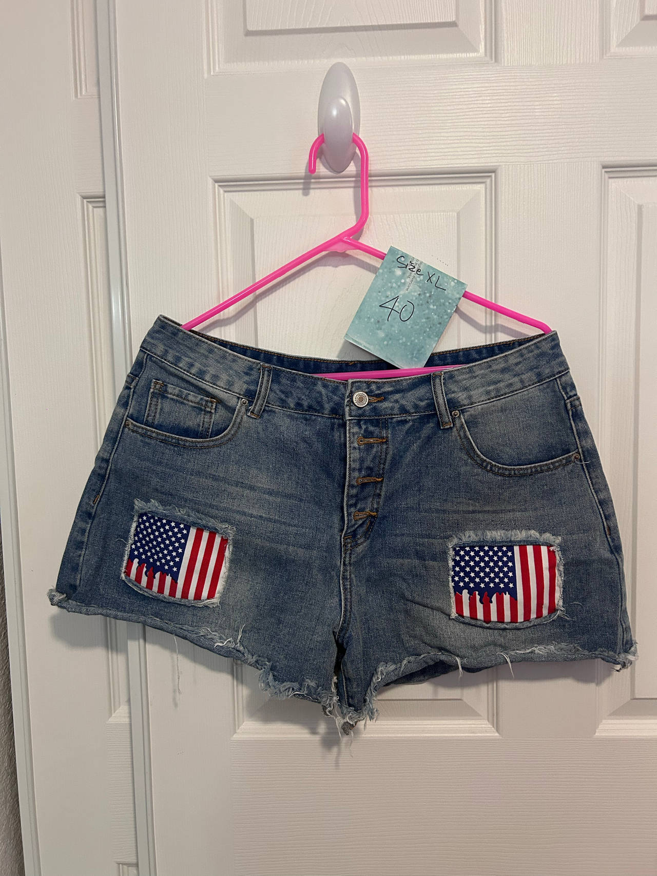 Denim American Flag Patch Shorts