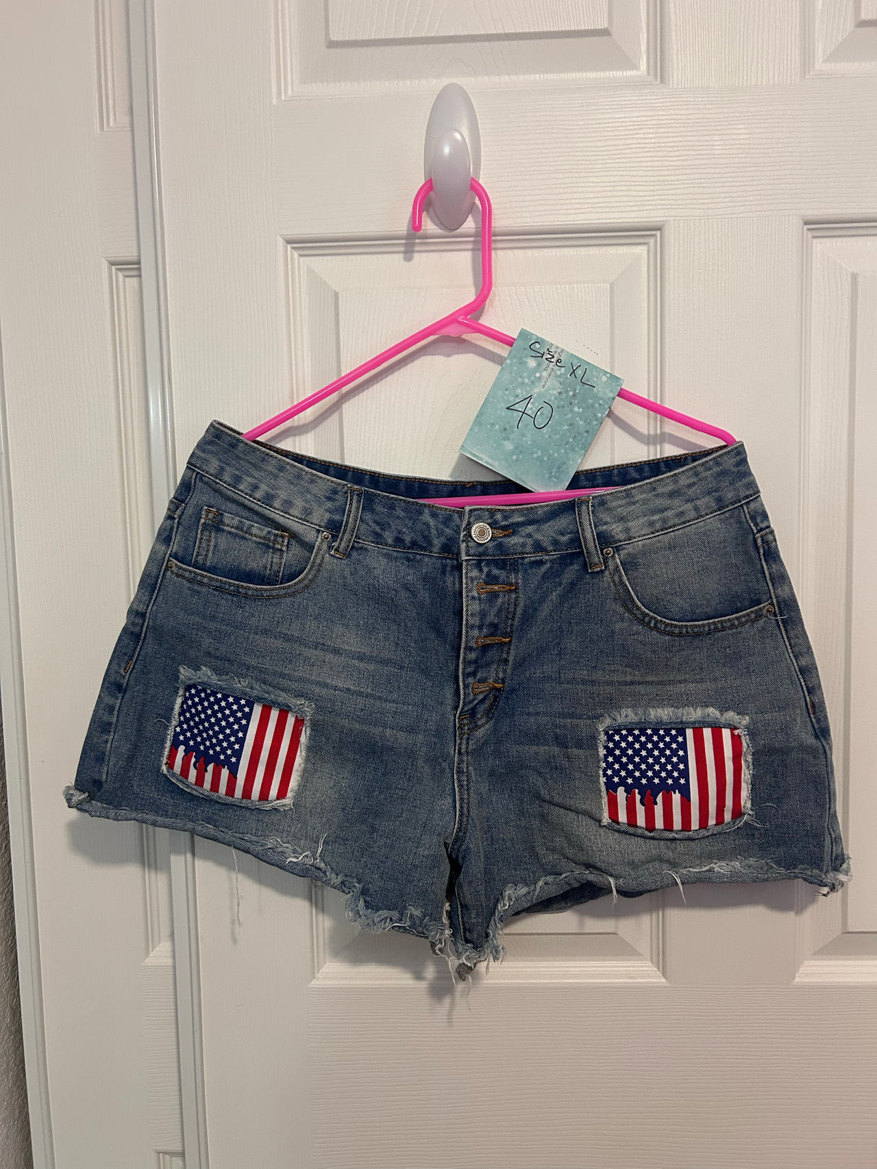 Denim American Flag Patch Shorts