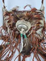 Southwestern Leather and Feather Fringe Decorative Basket - Image 1