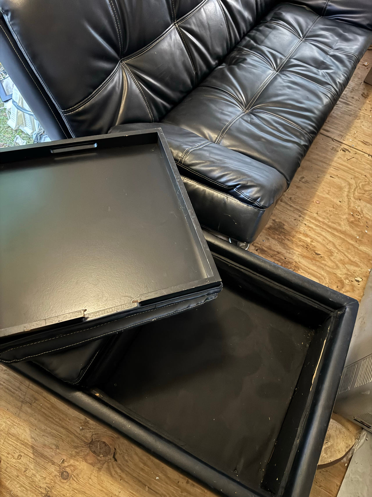 Faux Leather Futon with Convertible Storage Ottoman Tray