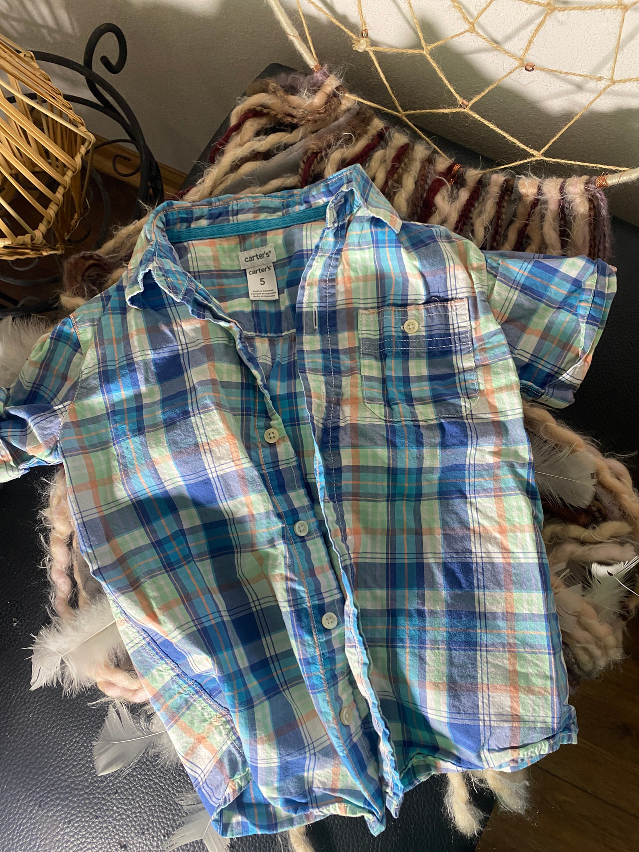Carter's Boys Plaid Short Sleeve Button-Up Shirt