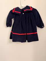 Navy Blue Corduroy Sailor Dress with Red Trim - Image 3