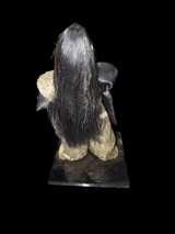 Vintage Japanese Samurai Warrior Doll with Drum Handcrafted Silk Costume on Wood - Image 5