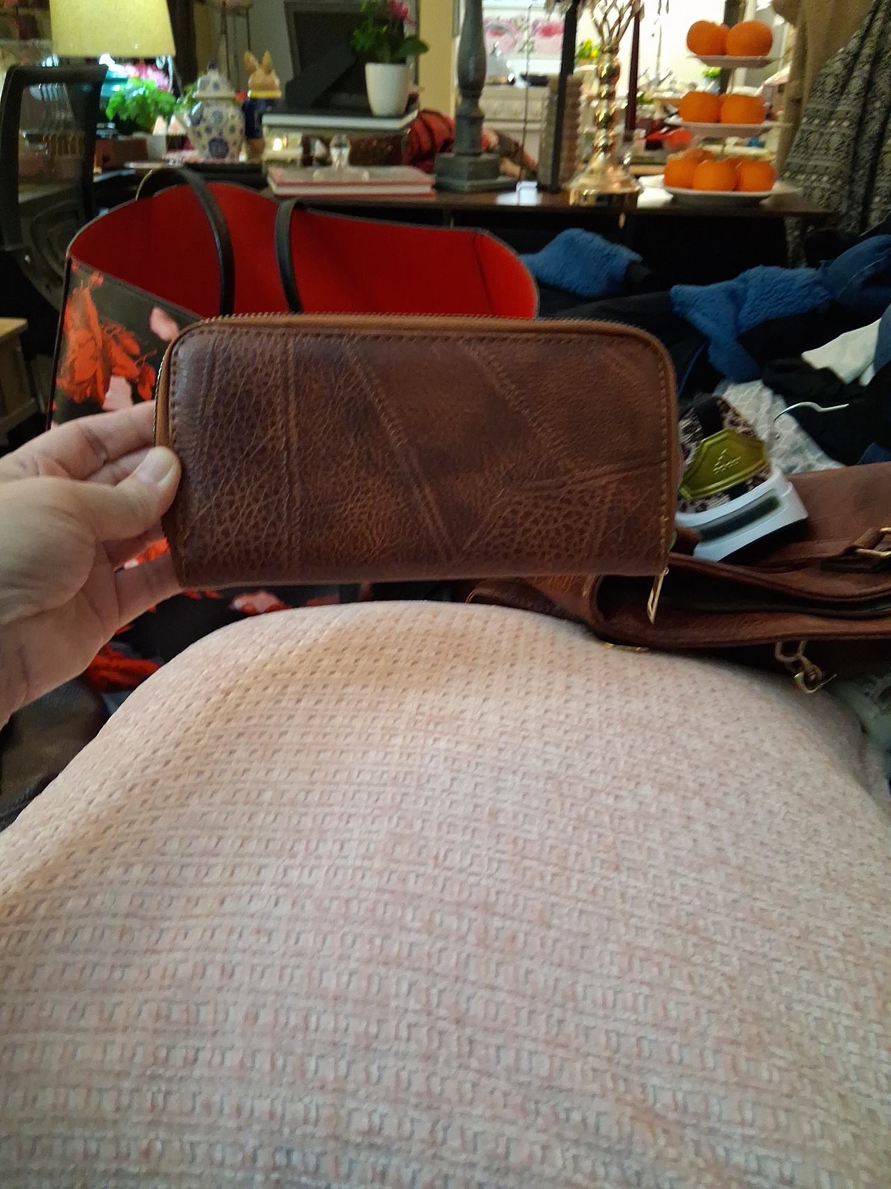Brown Faux Leather Zip-Around Wallet
