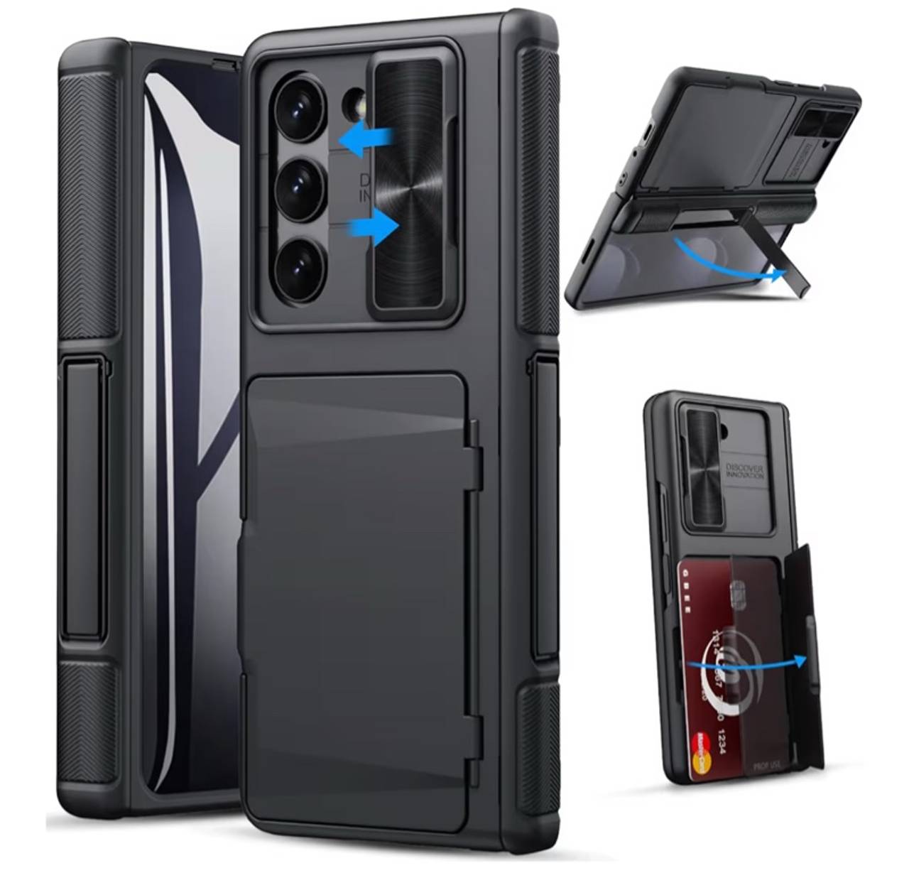 GBEE for Samsung Galaxy Z Fold 5 Case with Kickstand & Screen Protector & Card