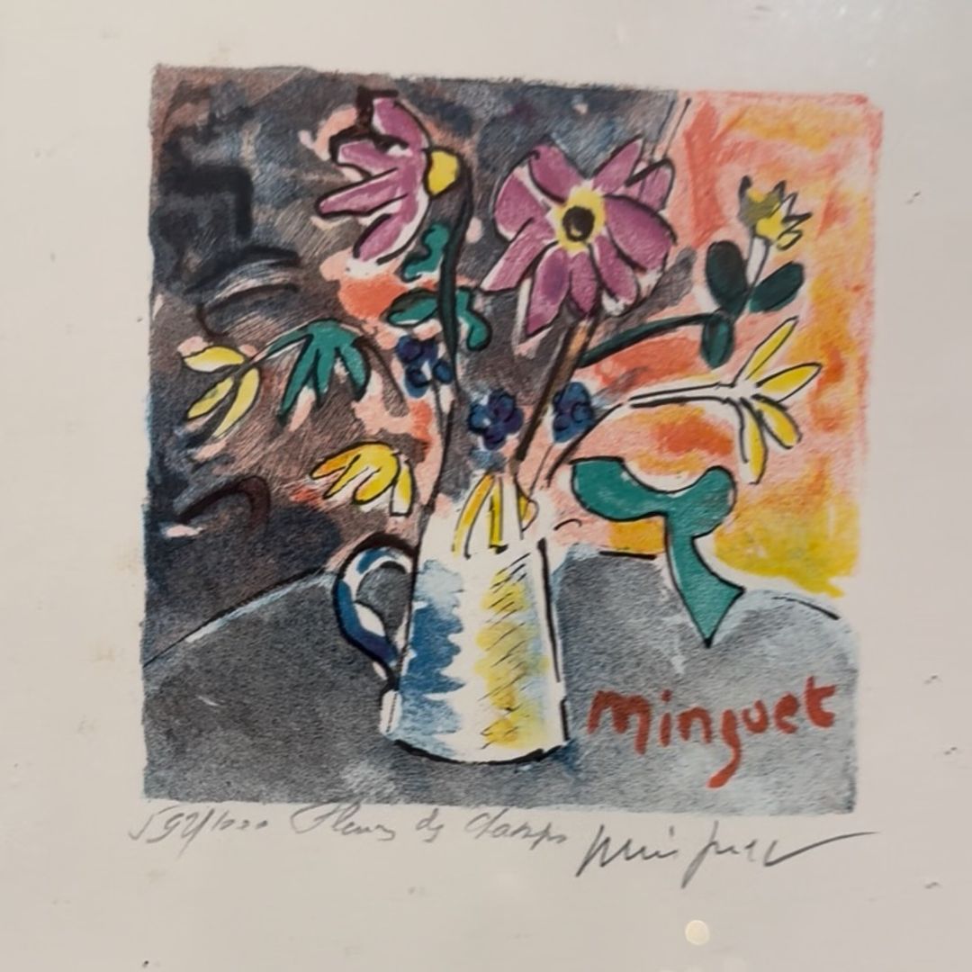 Alexandre Minguet Original Lithograph "Fluer Flowers" Framed