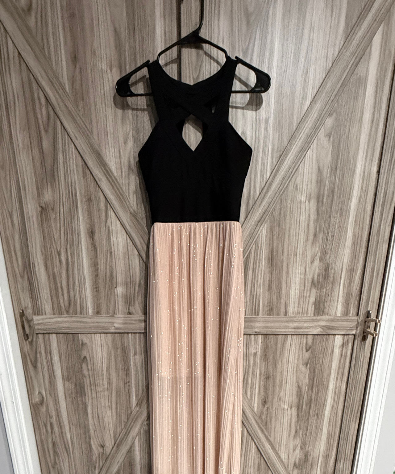 Crystal Doll size 5 Black and Blush Pink Glitter Maxi Dress Formal prom ball