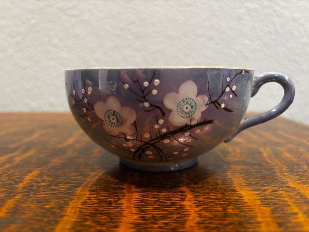 Japanese Lusterware Cherry Blossom Tea Cup and Saucer