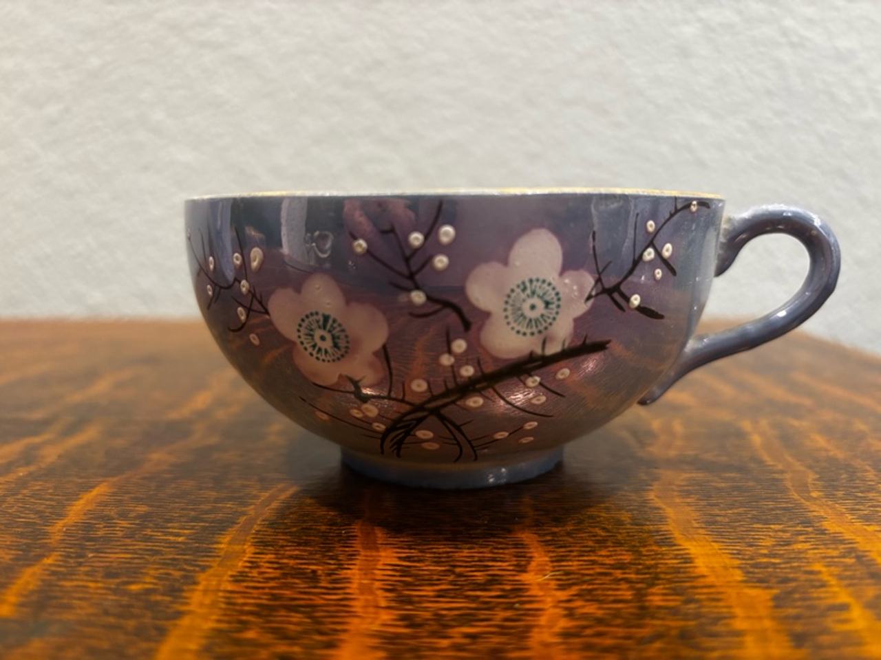 Japanese Lusterware Cherry Blossom Tea Cup and Saucer
