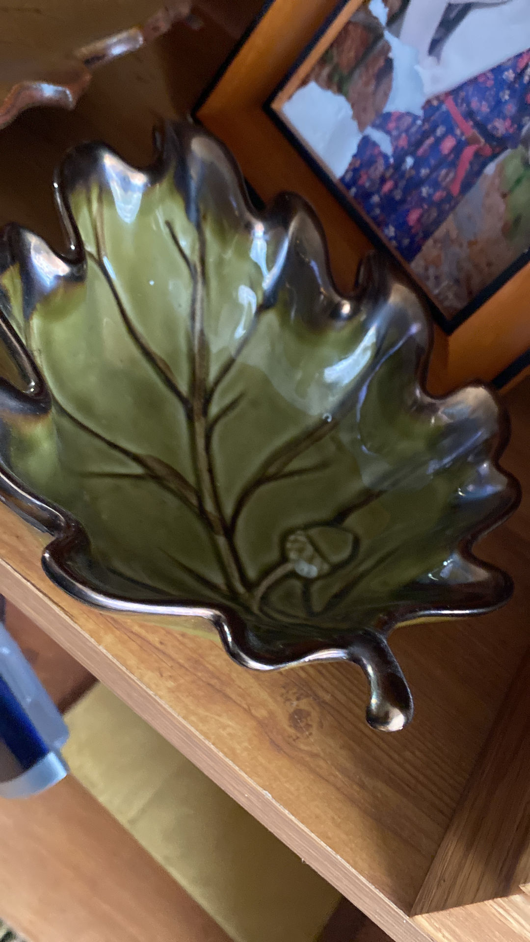 Hull Pottery Green Drip Glaze Leaf Dish