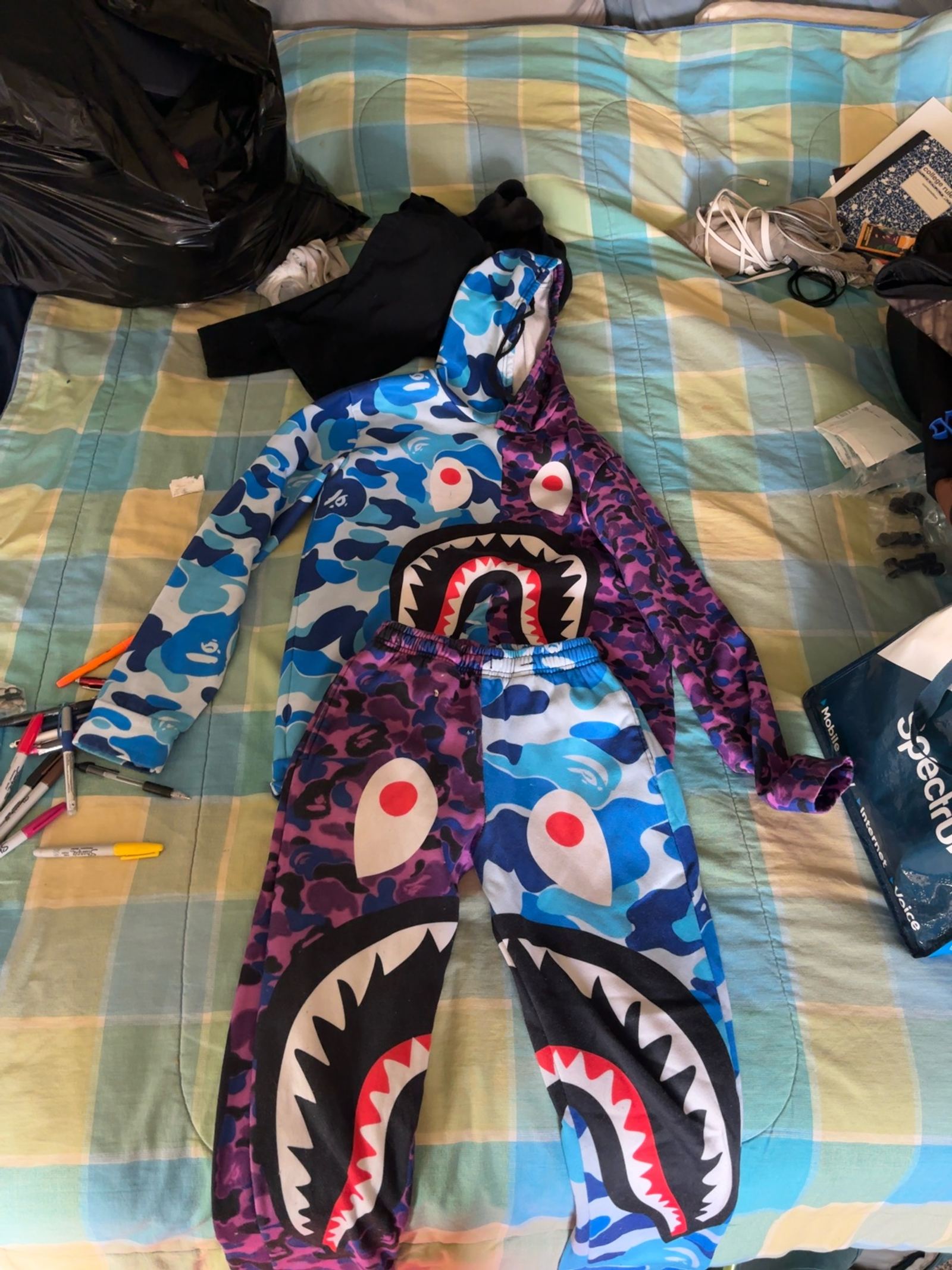 Bape Shark Full Zip Hoodie w/ match bape pants 