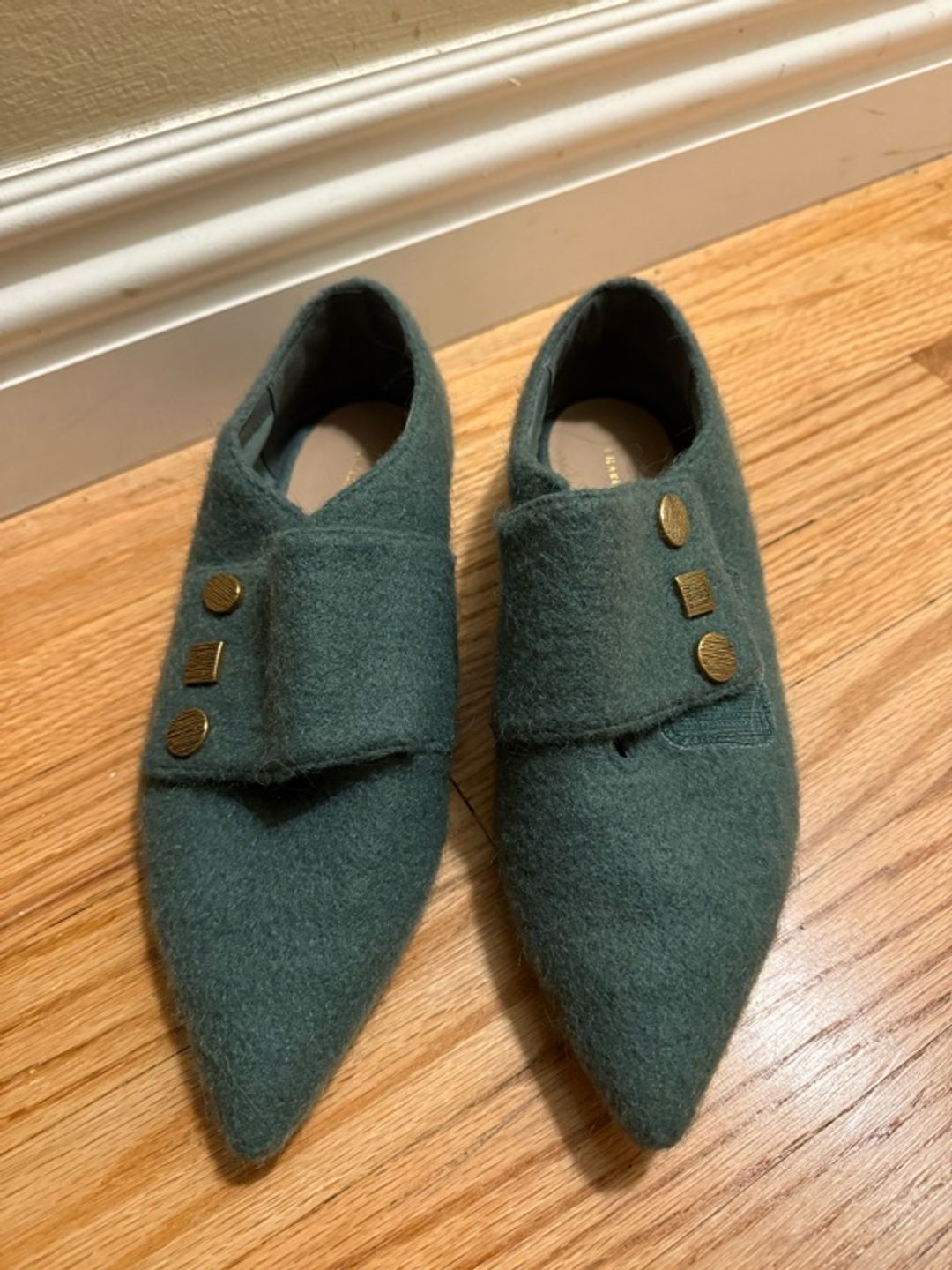 Charles & Keith Green Felt Pointed Loafers