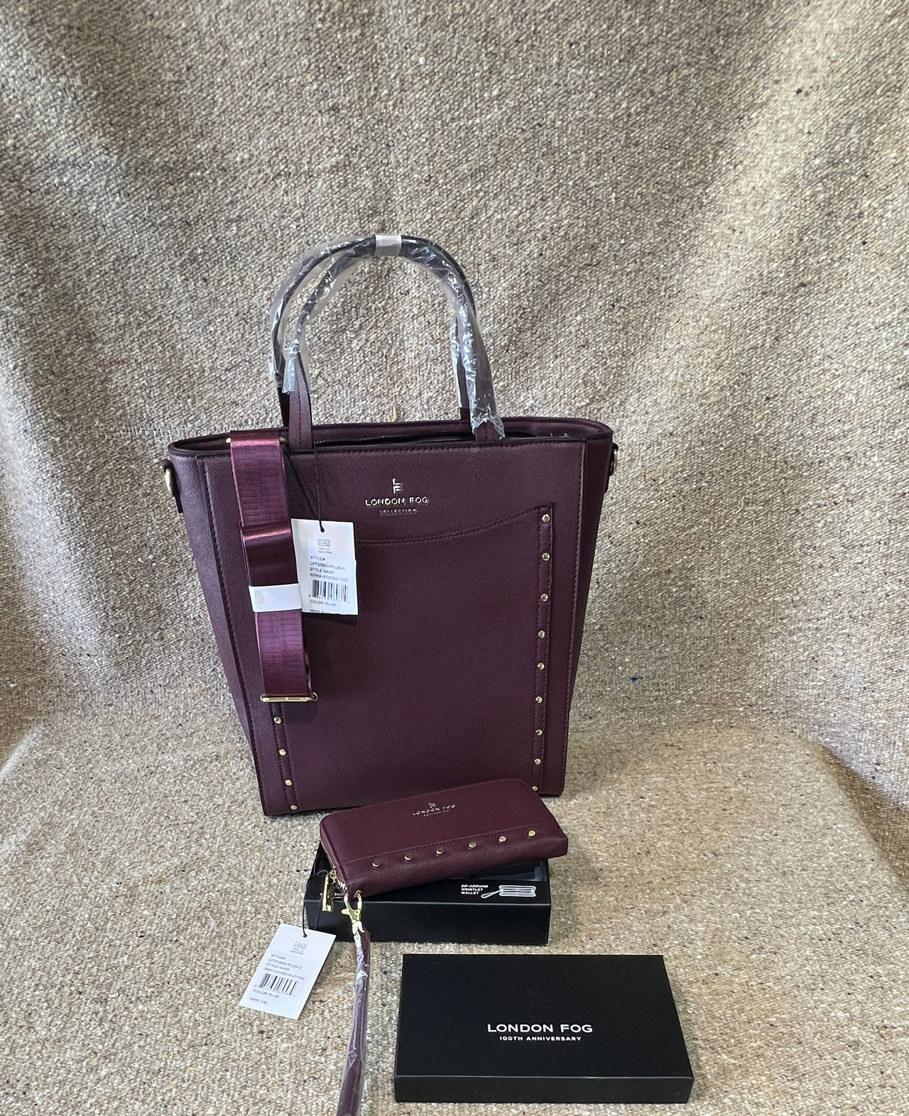 London Fog Sophia Studded Tote Bag with Matching Wallet