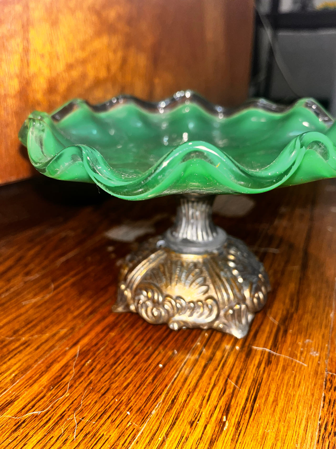 Vintage Green Glass Compote Dish