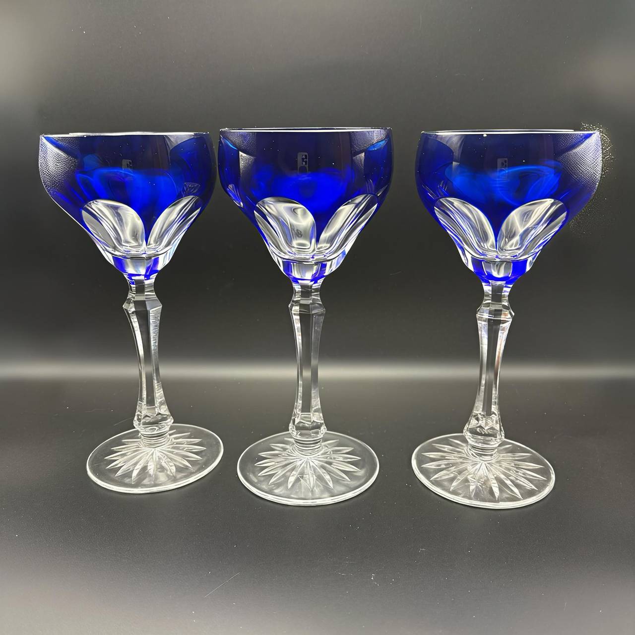 Nachtmann Bamberg Cobalt Blue Cut-to-Clear Wine Glasses
