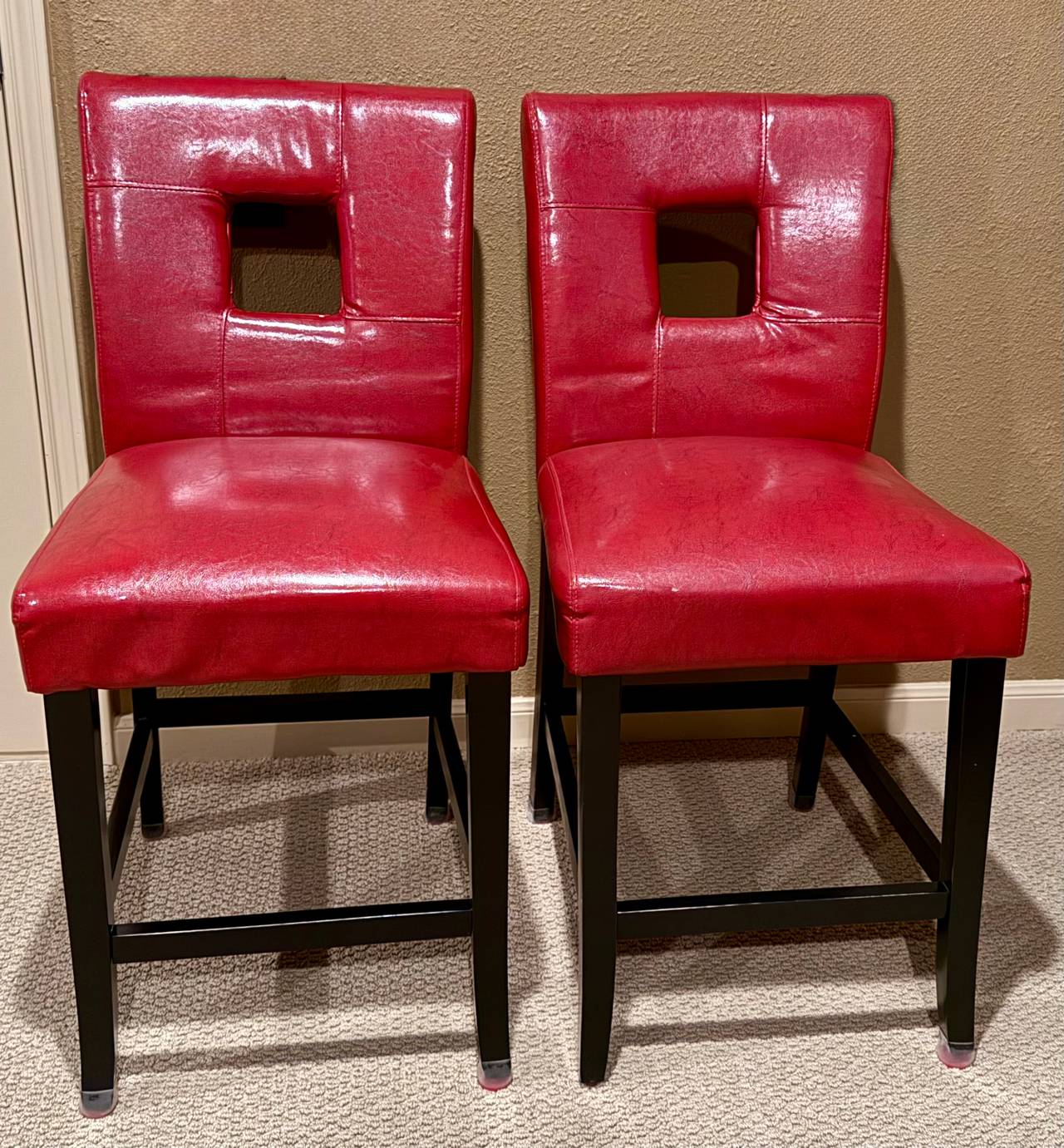 Red Faux Leather Bar Stools