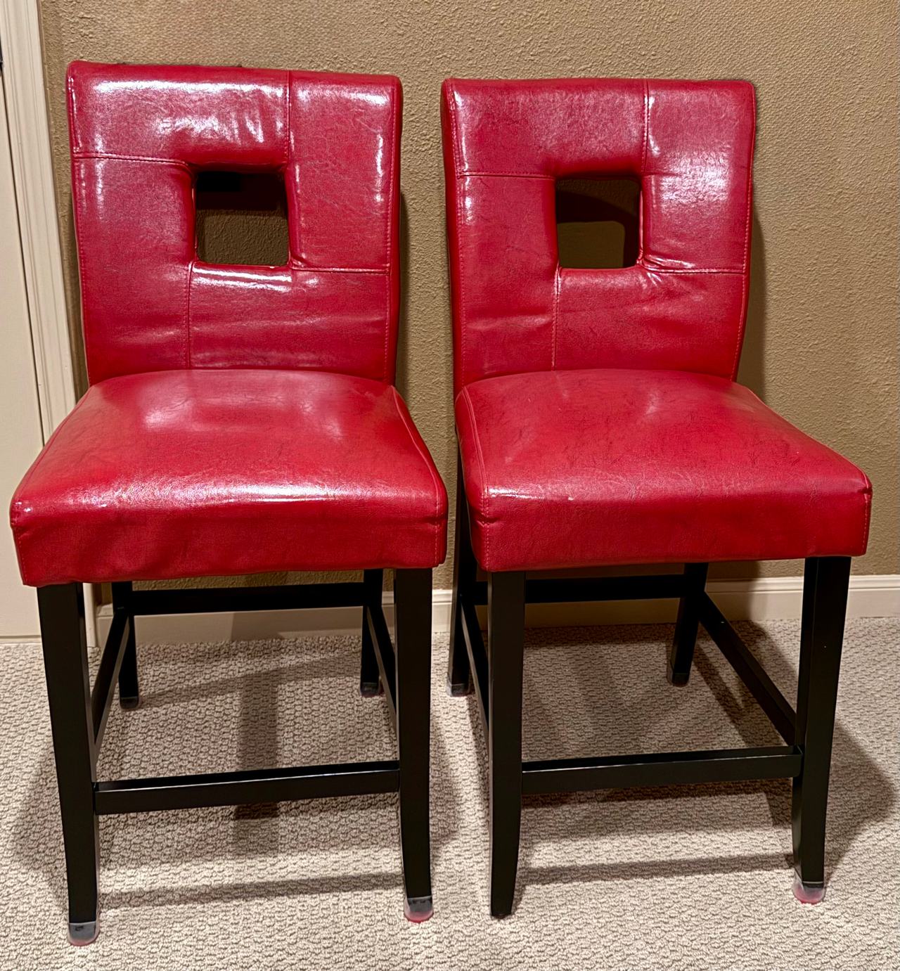 Red Faux Leather Bar Stools