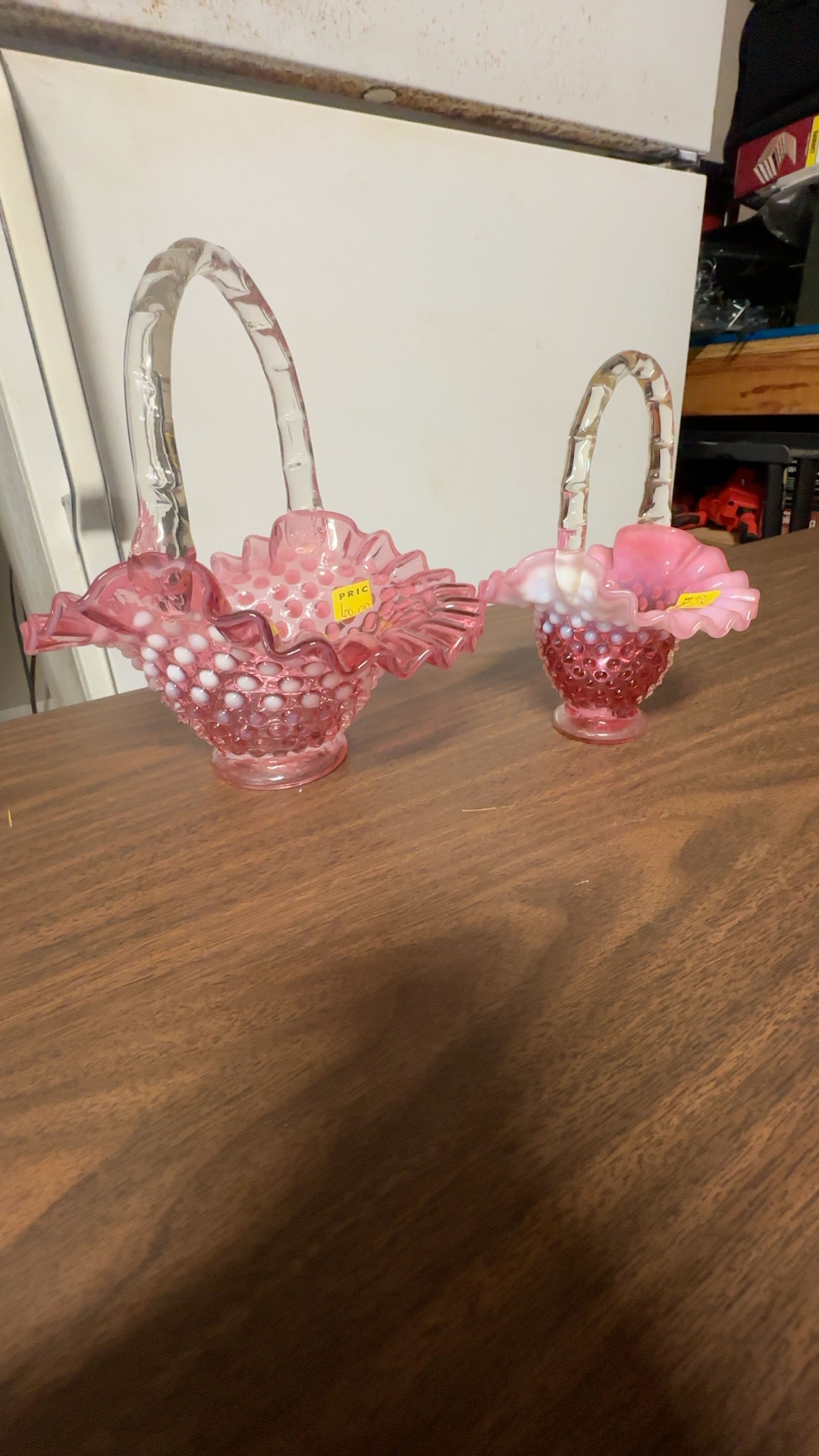 Fenton Cranberry Opalescent Hobnail Baskets