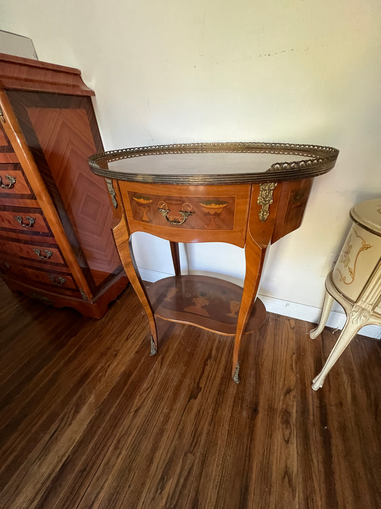 Antique French Louis XV Style Inlaid Side Table