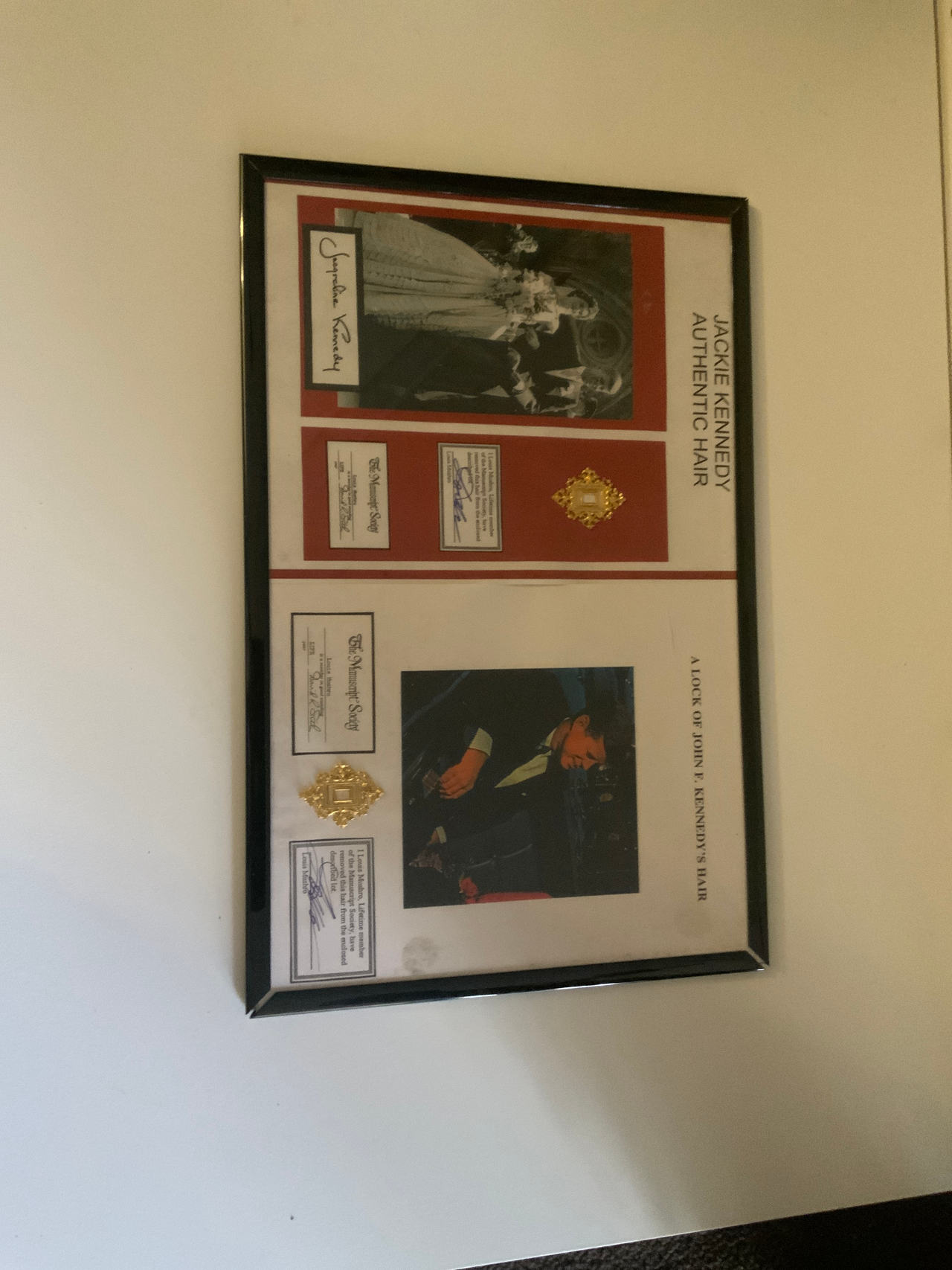 Jackie Kennedy Authentic Hair Framed Display