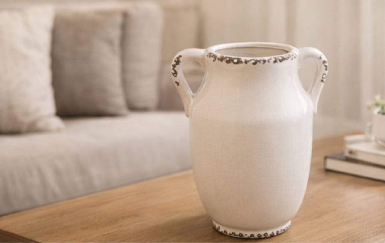 Ivory Double-Handled Ceramic Vase