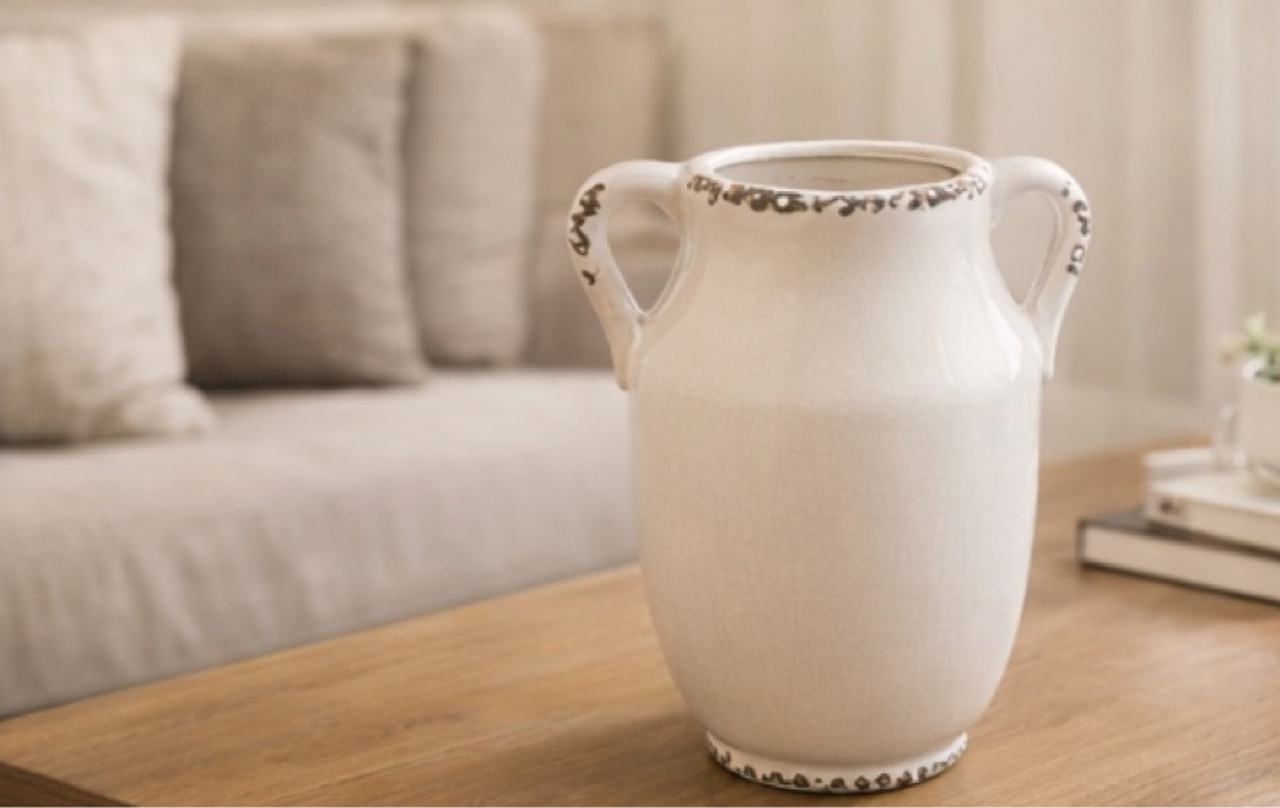 Ivory Double-Handled Ceramic Vase