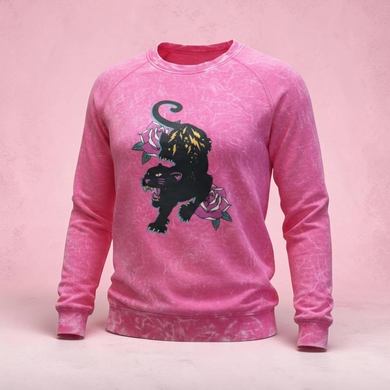 Torrid sz 1 (14/16) Pink Acid Wash Panther Graphic Sweatshirt