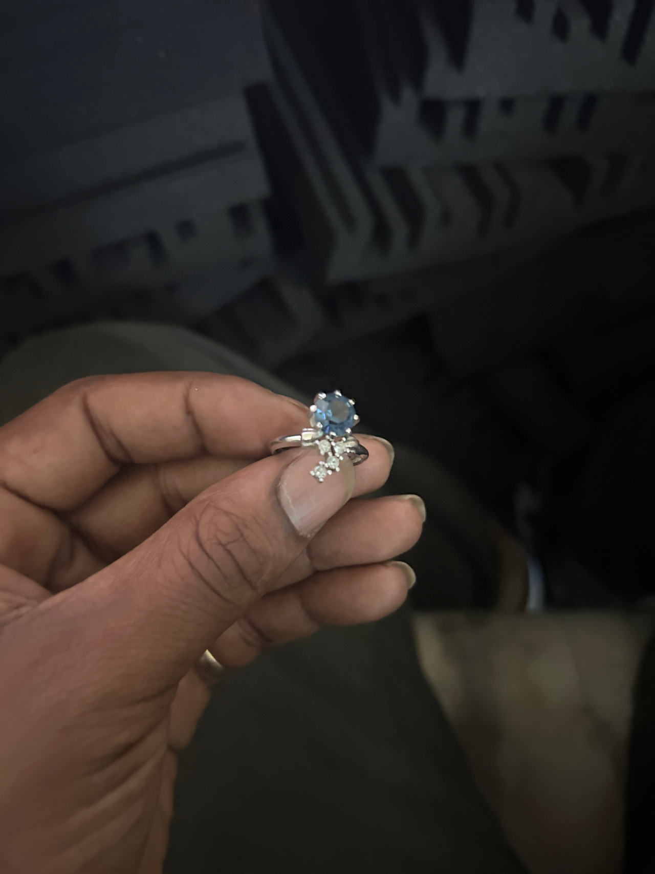 Blue Stone Cluster Ring with Clear Accents