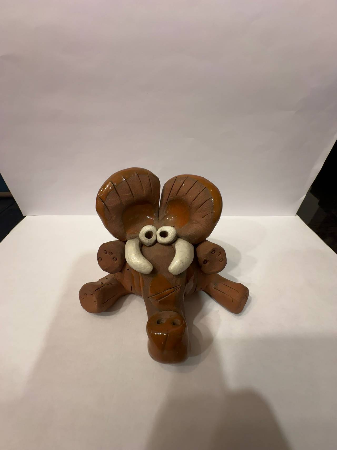 Crazy Clay Vintage Handmade Ceramic Elephant Figurine