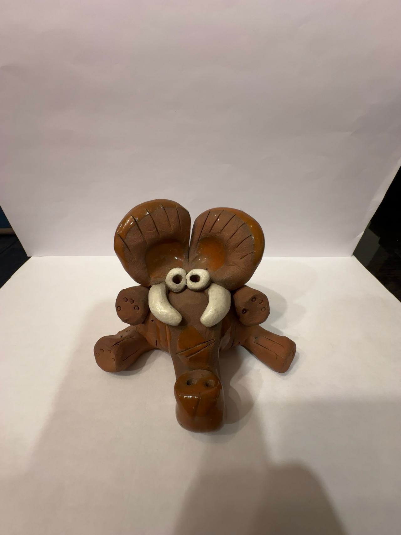 Crazy Clay Vintage Handmade Ceramic Elephant Figurine