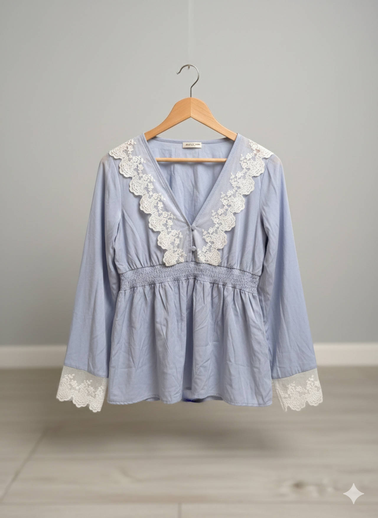 Lace Trim Smocked Waist Blouse